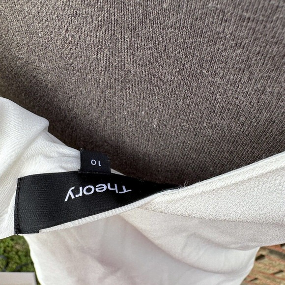 Theory Womens Dress Size 10 Warm Ivory Kensington Flirty Flare Low Back Designer - Picture 8 of 11